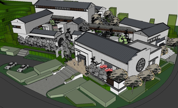 某新中式山地博物馆建筑设计SU模型