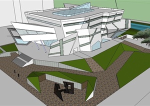 结构解构主义科技馆展览馆建筑设计SU(草图大师)模型