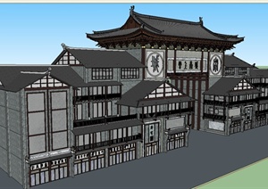 某古典中式沿街商铺、大门设计方案SU(草图大师)模型