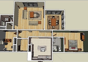 某现代中式住宅室内空间设计SU(草图大师)模型