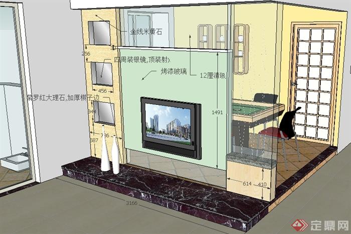 某四室两厅住宅室内装饰SU模型(3)