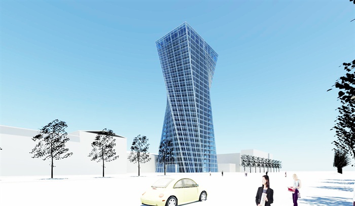某现代玻璃扭转型办公楼建筑设计方案su模型(1)
