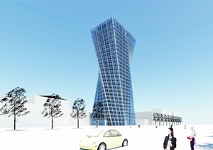 某现代玻璃扭转型办公楼建筑设计方案SU(草图大师)模型