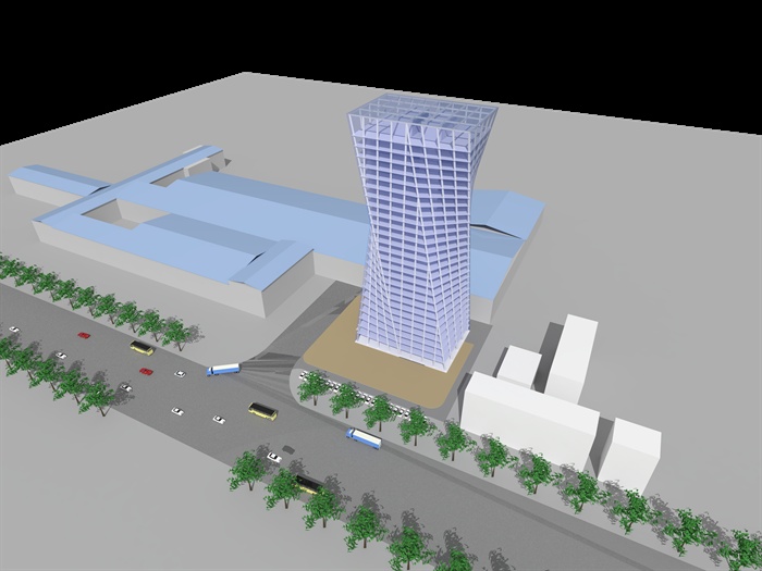 某现代玻璃扭转型办公楼建筑设计方案su模型(2)