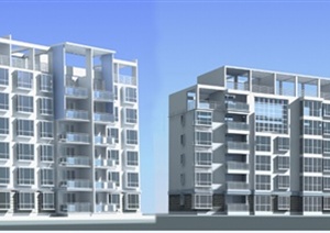 某地现代风格多层住宅建筑设计方案（dwg格式、带效果图）2