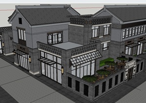 某新中式私人住宅建筑设计SU(草图大师)模型