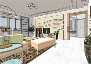 某两室一厅住宅室内设计SU(草图大师)模型