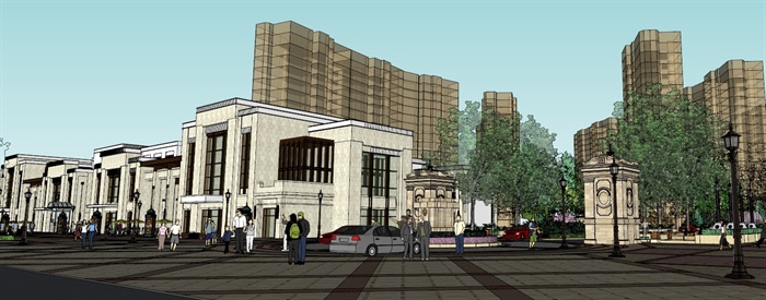 某新古典商业街 英式别墅区规划设计SU模型