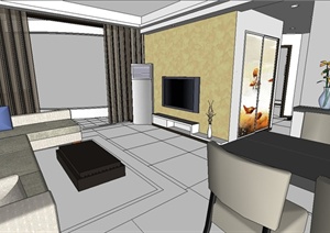 某三室一厅住宅空间装饰设计SU(草图大师)模型