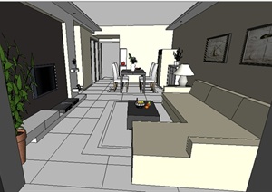 某现代风格住宅室内装饰设计方案SU(草图大师)模型1