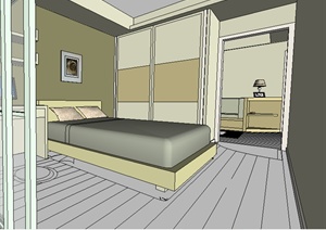 某现代住宅卧室室内设计SU(草图大师)模型素材