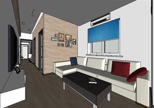 某现代住宅空间客厅设计SU(草图大师)模型素材
