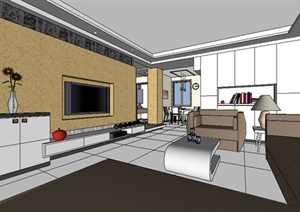 某现代住宅空间室内装饰设计方案SU(草图大师)模型1