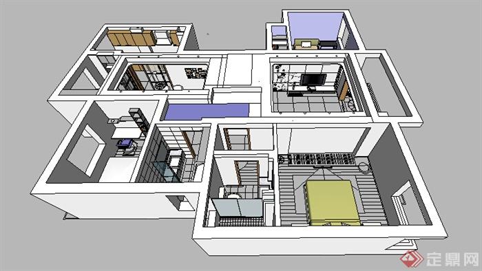 某现代住宅空间室内装饰设计方案SU模型8(2)