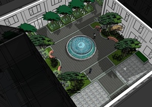 某办公建筑中央庭院景观设计SU(草图大师)模型