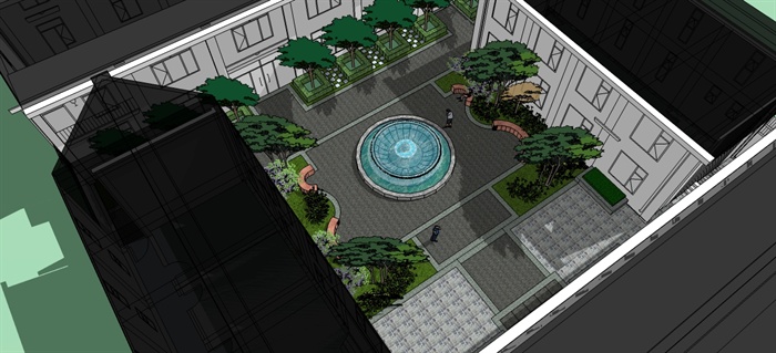 某办公建筑中央庭院景观设计SU模型