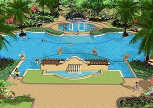 某现代居住景观泳池设计SU(草图大师)模型素材