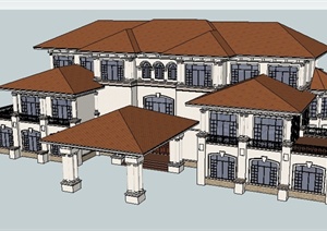 某西班牙风格会所、办公楼建筑SU(草图大师)模型
