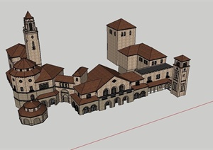 某西班牙风格商业建筑设计SU(草图大师)模型