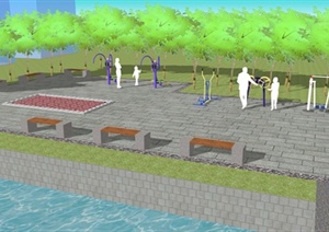 某健身广场和村庄入口景观设计SU(草图大师)模型