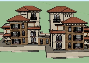 某地区一西班牙风格别墅建筑SU(草图大师)模型