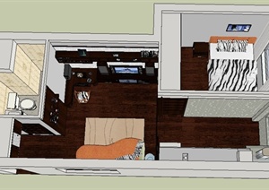 某一室一厅住宅室内设计SU(草图大师)模型