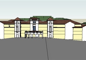 某地区一西班牙风格酒店建筑SU(草图大师)模型