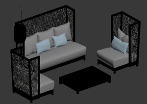 某现在中式沙发组合家具室内设计3DMAX模型