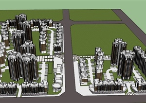 某现代风格住宅小区建筑规划SU(草图大师)模型