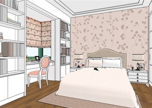 某现代三室两厅室内空间次卧室SU(草图大师)模型