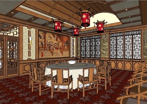 某中式餐厅宴会厅室内装饰SU(草图大师)模型