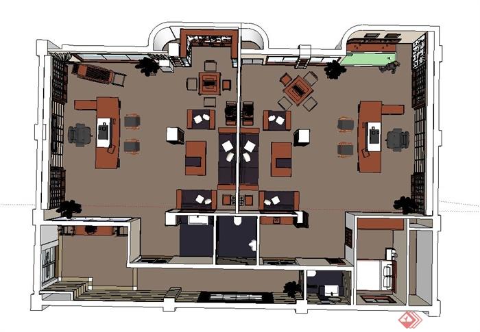 办公室室内装饰设计完整su模型场景(2)
