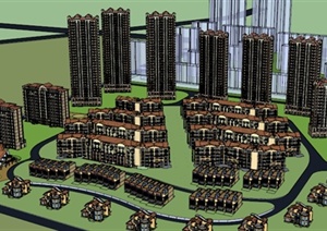 某地中海风格住宅小区多层住宅高层住宅建筑SU(草图大师)模型