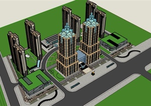 某现代风格城市综合体建筑设计SD模型