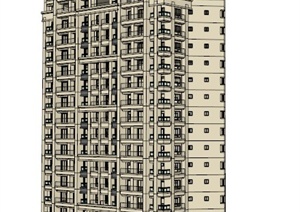 某现代高层住宅商住楼建筑设计SU(草图大师)模型