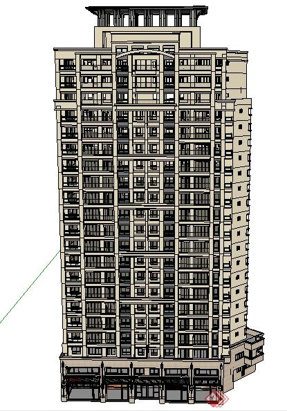 某现代高层住宅商住楼建筑设计SU模型