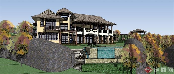 某东南亚别墅住宅区建筑设计SU模型