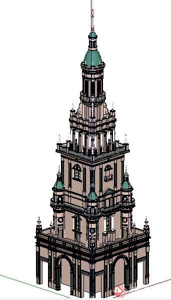 某欧式塔楼建筑整体SU模型(1)