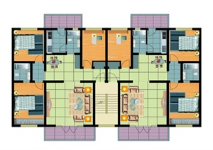 某一梯两户两室两厅户型平面图PSD格式