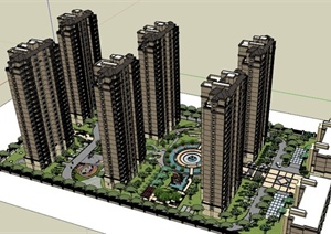 某住宅小区居住区完整建筑景观SU(草图大师)模型