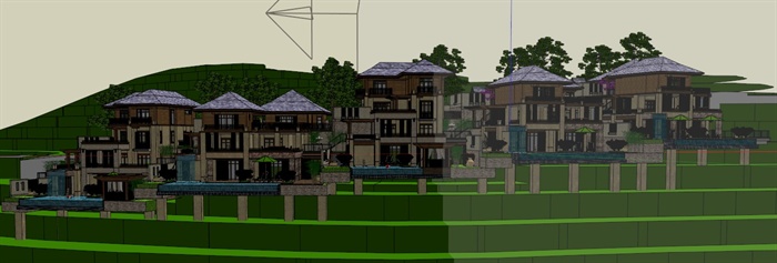 某东南亚风格坡地度假别墅建筑设计方案SU模型(1)