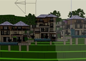 某东南亚风格坡地度假别墅建筑设计方案SU(草图大师)模型