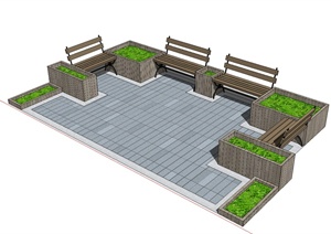 设计素材之坐凳、花坛设计SU(草图大师)模型
