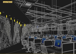 某办公楼层公共集中办公区室内空间3DMAX模型