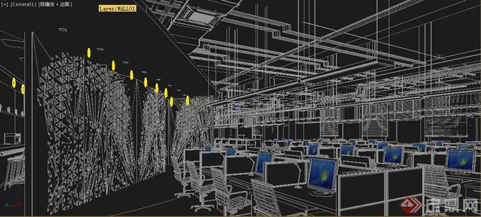 某办公楼层公共集中办公区室内空间3DMAX模型(1)