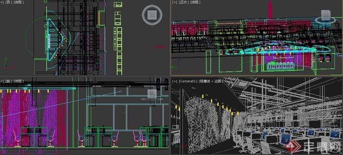 某办公楼层公共集中办公区室内空间3DMAX模型(2)