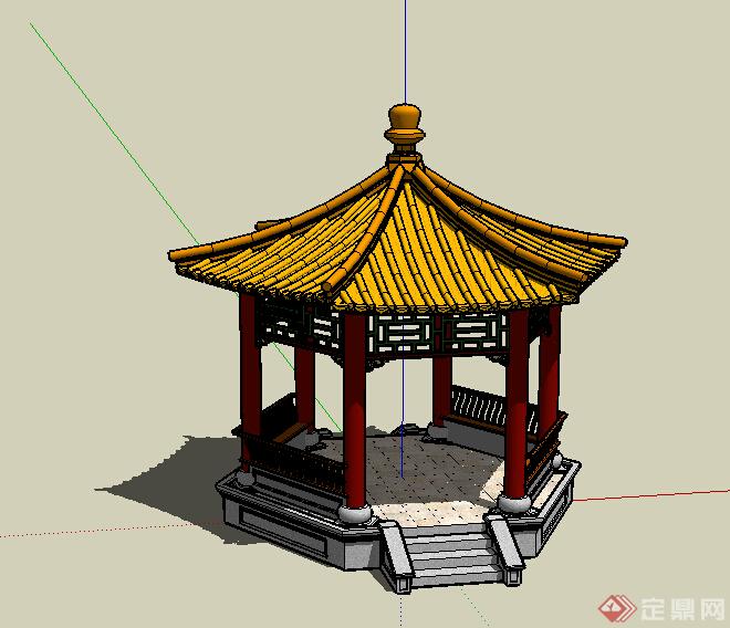 中国元素SU模型四角亭设计(1)