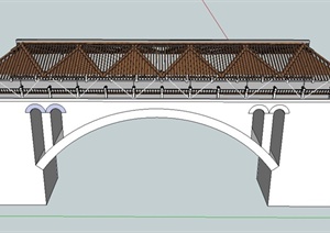 某中式景观桥设计SU(草图大师)模型（带棚设计）