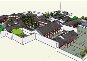 某古典中式住宅景观建筑设计方案SU(草图大师)模型