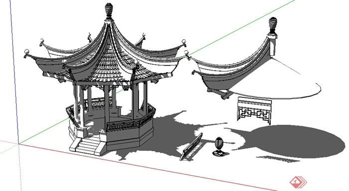 某古典中式八角亭设计方案SU模型(1)